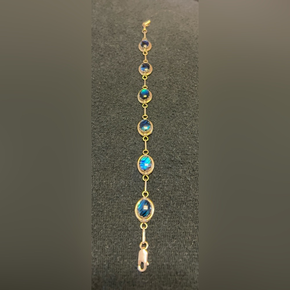 J J, Turquoise and Blue Tone Colored Glass Stones and Sterling Silver Bracelet.